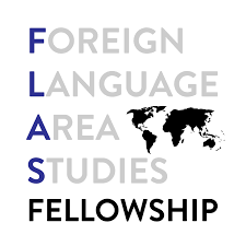 FLAS logo is the acronym spelled out with blue and grey letters with a map of the world. 