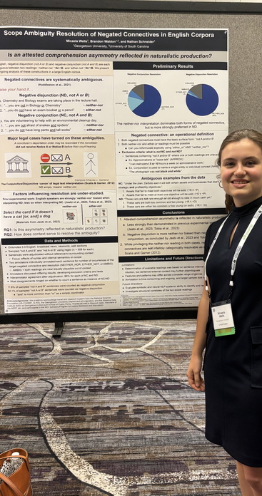 Micaela Wells in front of poster